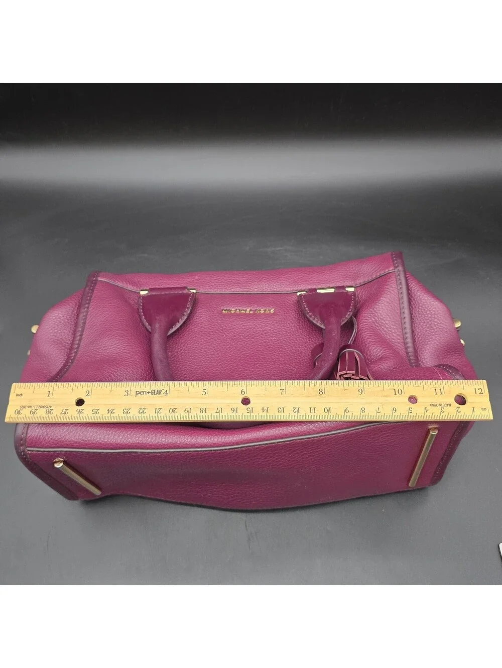 Michael Kors Geneva Satchel Plum Purple Pebbled Leather Top Handle Bag Handbag